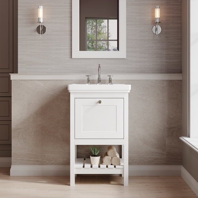 Hudson Reed Bexley 500mm Pure White Floor Standing 1 Drawer Vanity Unit with 3 Tap Hole Fireclay Basin