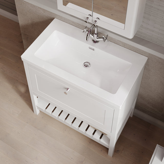 Hudson Reed Bexley 800mm Pure White Traditional Floor Standing Vanity Unit With 3 Tap Hole Basin