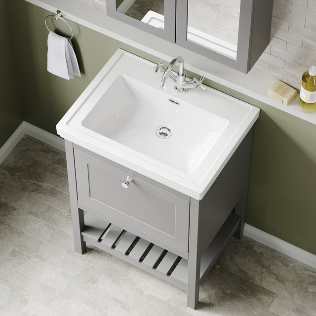 Hudson Reed Bexley 600mm Traditional Cool Grey 1 Drawer Floor Standing Vanity Unit With Basin