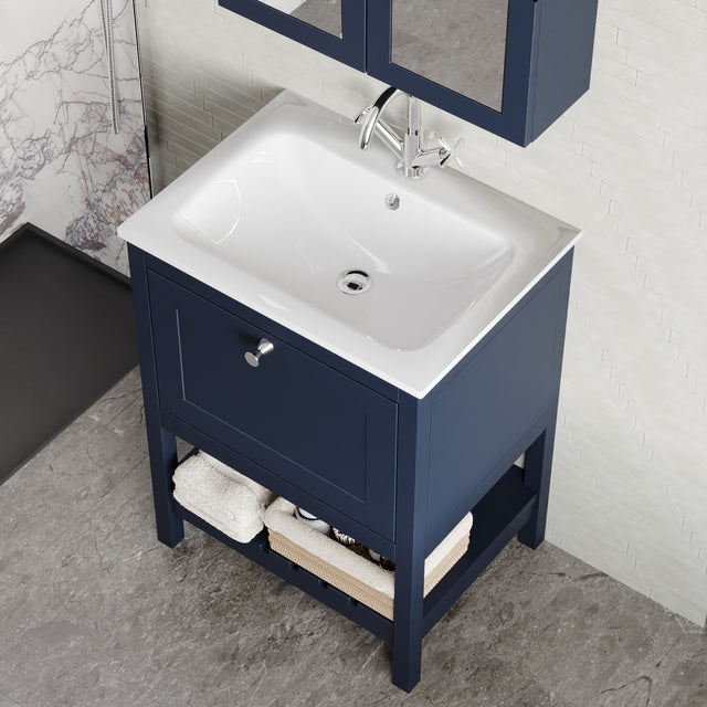 Bexley Floor Standing 1 Drawer Vanity & 1 Tap Hole Stone Basin, 600mm - Indigo Blue