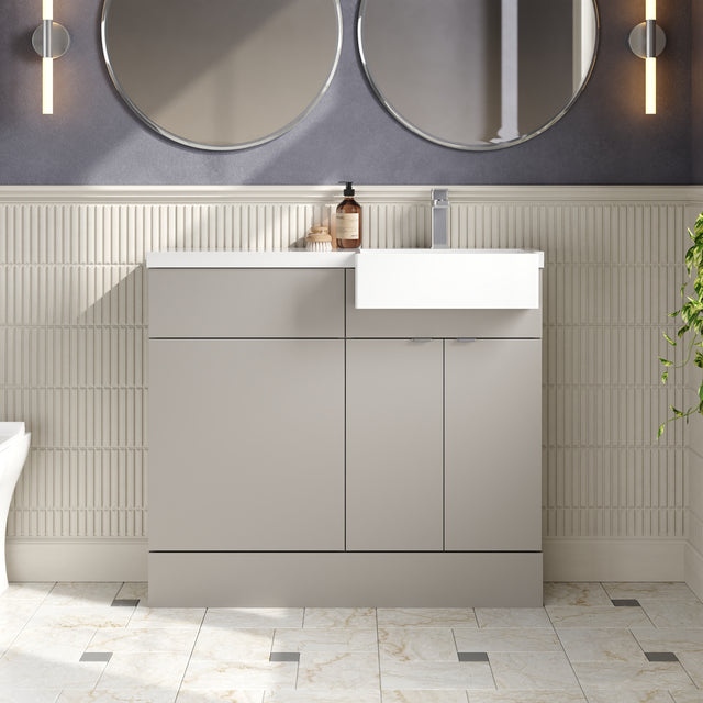 Hudson Reed Fusion 1000mm Pebble Grey Combination Unit with Right Hand Semi Recessed Basin & Soft Close
