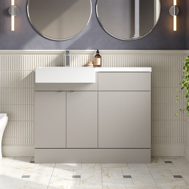 Hudson Reed Fusion 1100mm Pebble Grey Combination Unit & Left Hand Semi Recessed Basin Soft-Close Doors