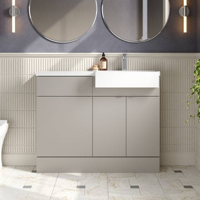 Hudson Reed Fusion 1100mm Pebble Grey Combination Unit & Right Hand Semi Recessed Basin Ready Assembled Soft Close