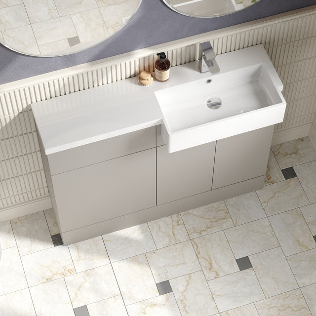 Hudson Reed Fusion 1100mm Pebble Grey Combination Unit & Right Hand Semi Recessed Basin Ready Assembled Soft Close
