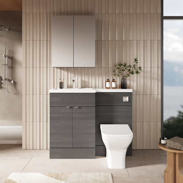 Hudson Reed Fusion 1100mm Anthracite Woodgrain Floor Standing 2 Door Left Hand Vanity Basin & Toilet Combination