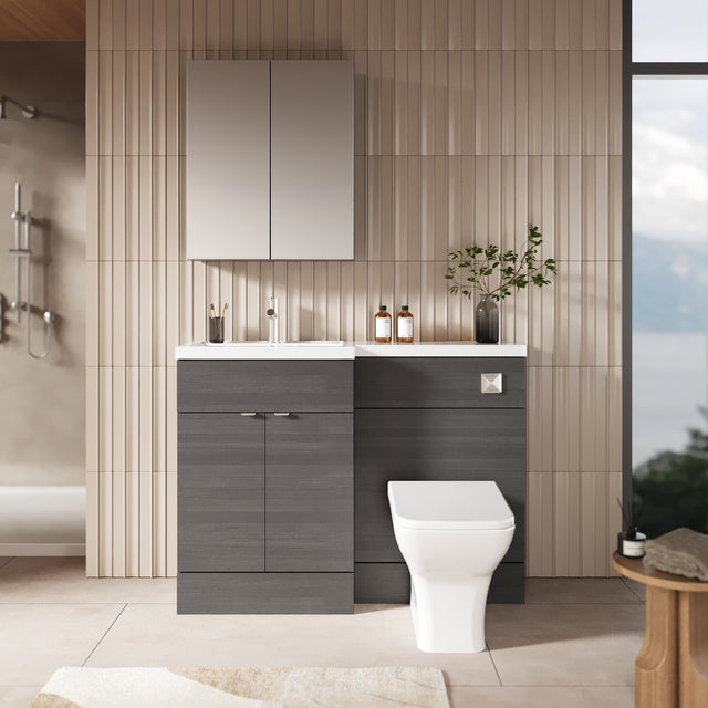 Hudson Reed Fusion 1200mm Anthracite Woodgrain Floor Standing Left Hand Vanity Basin & Toilet Combination