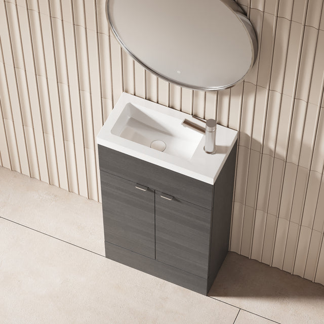 Hudson Reed Fusion 505mm Anthracite Woodgrain Floor Standing 2 Door Vanity Unit with Basin