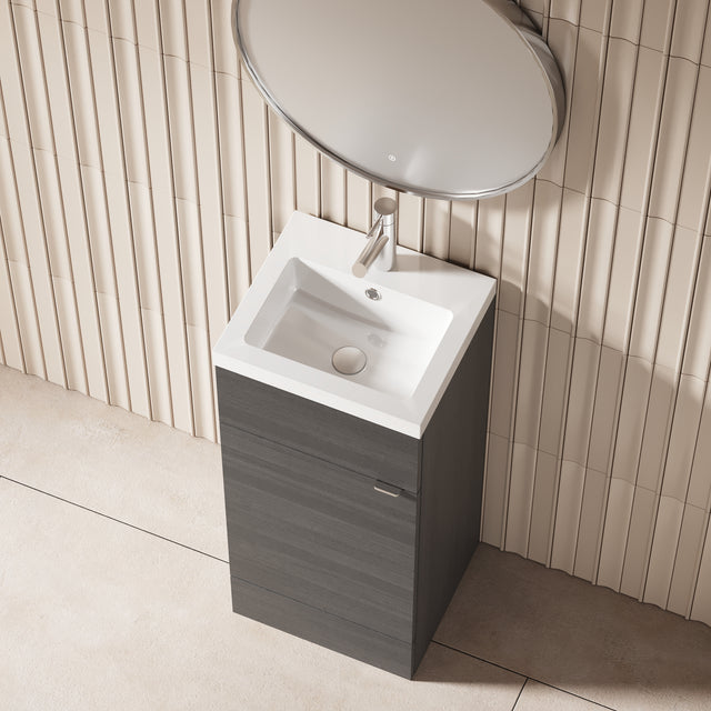 Hudson Reed Fusion 400mm Anthracite Woodgrain Floor Standing 1 Door Vanity Unit & Basin