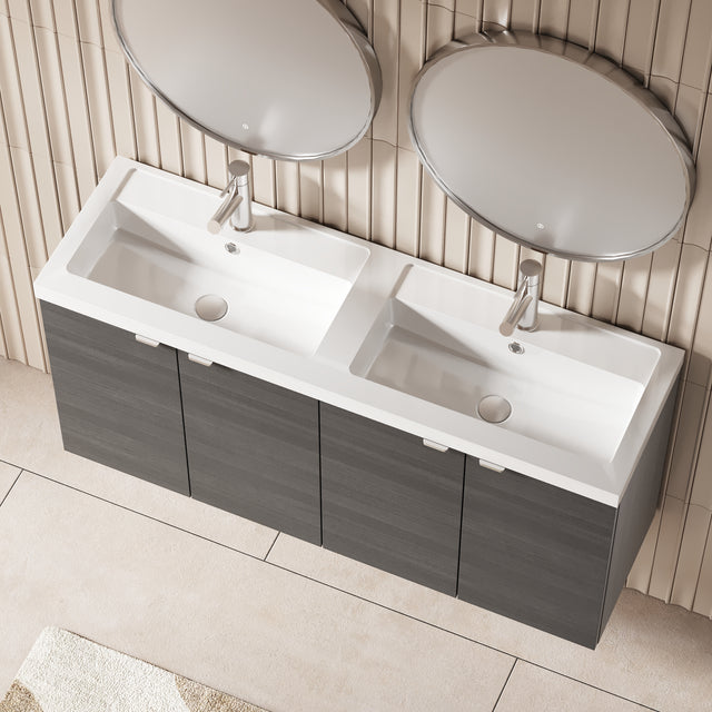 Hudson Reed Fusion 1200mm Anthracite Woodgrain Wall Hung Vanity Unit with Double Basin