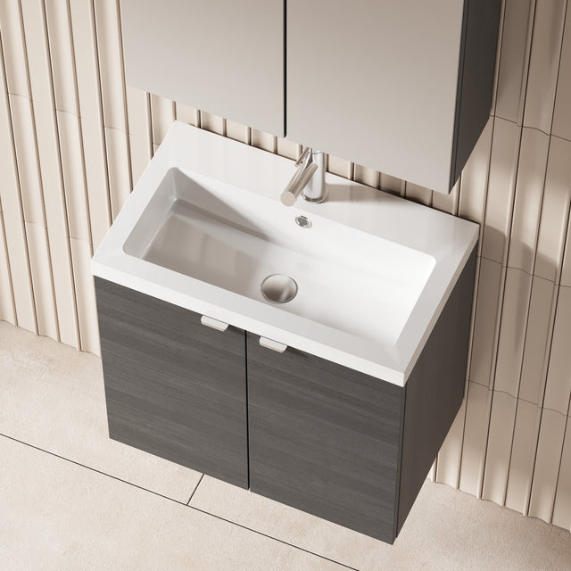 Hudson Reed Fusion 600mm Anthracite Woodgrain Wall Hung 2 Door Vanity Unit & Basin With Soft Close Doors