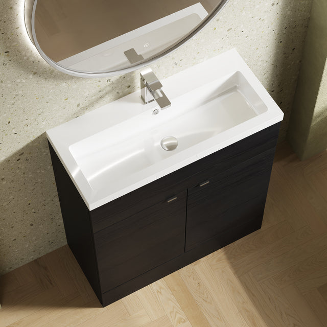 Hudson Reed Fusion 800mm Charcoal Black Floor Standing 2 Door Vanity Unit with Basin