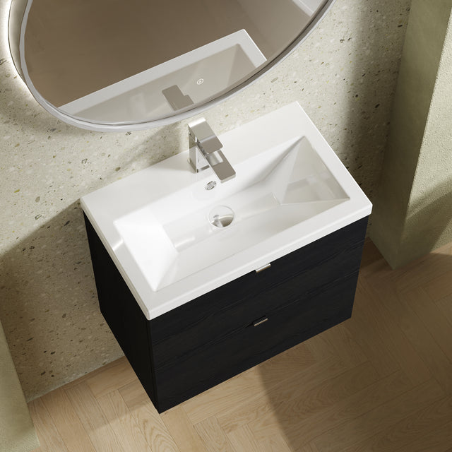 Hudson Reed Fusion 600mm Charcoal Black Wall Hung 2 Drawer Vanity Unit & Basin With Soft Close Drawers