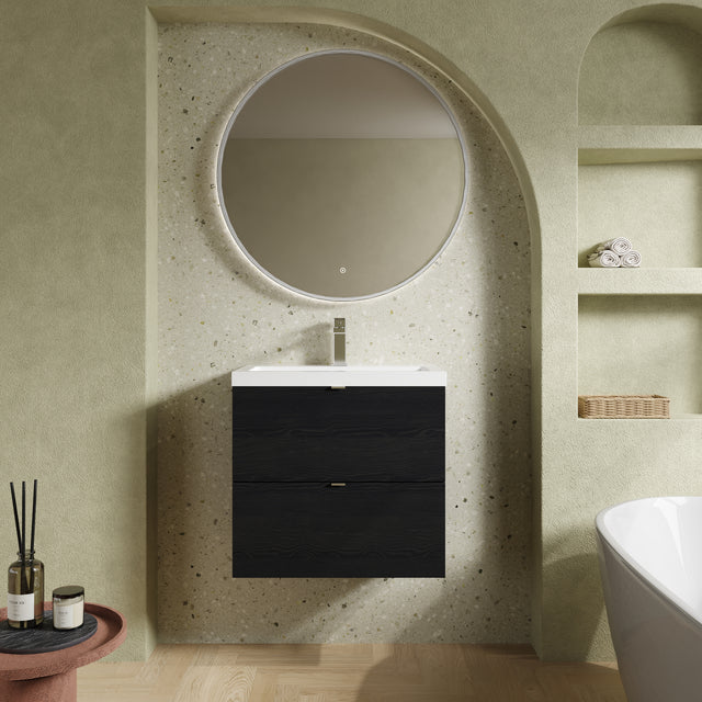 Hudson Reed Fusion 600mm Charcoal Black Wall Hung 2 Drawer Vanity Unit with Basin With Soft Close