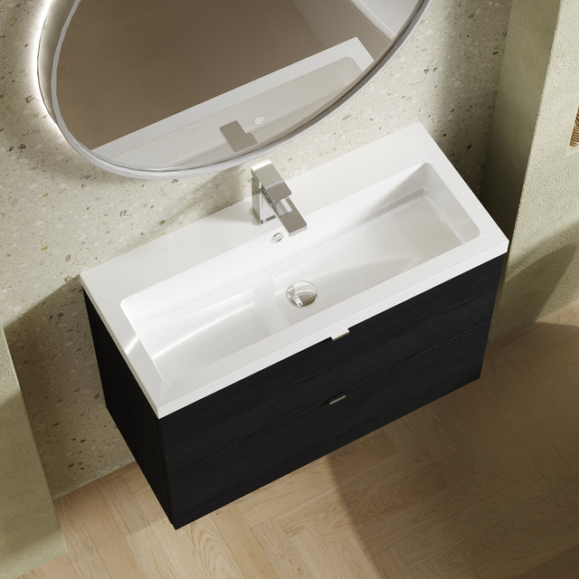 Hudson Reed Fusion 800mm Charcoal Black 2 Drawer Wall Hung Vanity Unit & Basin With Soft Close Drawers