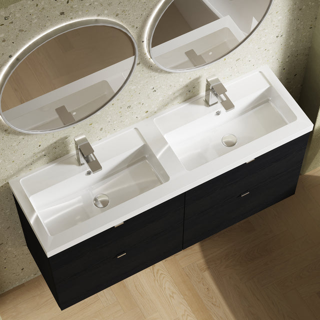 Hudson Reed Fusion 1200mm Wall Hung 4 Drawer Vanity Unit With Twin Polymarble Basin