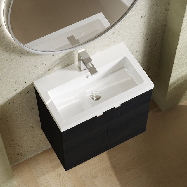 Hudson Reed Fusion 600mm Charcoal Black Wall Hung 2 Door Vanity Unit With Basin & Soft Close Doors