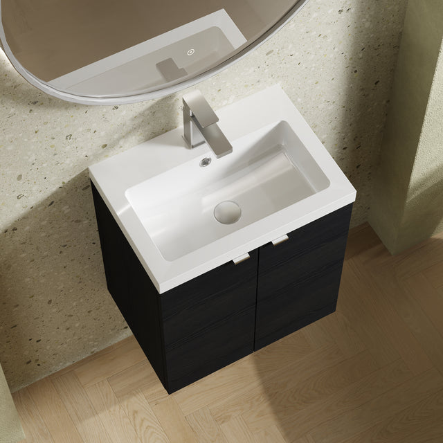 Hudson Reed Fusion 500mm Charcoal Black Wall Hung 2 Door Vanity Unit & Polymarble Basin With Handles