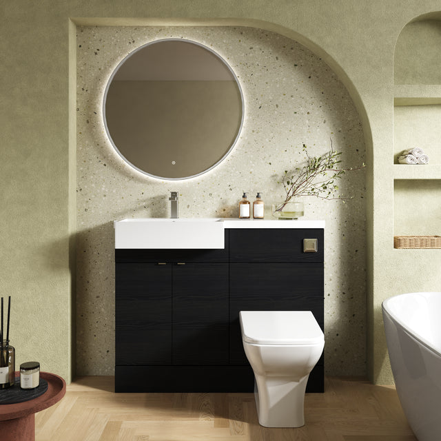 Hudson Reed Fusion 1100mm Charcoal Black Floor Standing 2 Door Vanity Unit & Toilet with Semi Recessed Basin