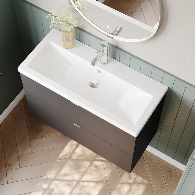 Hudson Reed Fusion 805mm Wall Hung 2 Drawer Vanity Unit & Ceramic Basin With Soft Close Drawers