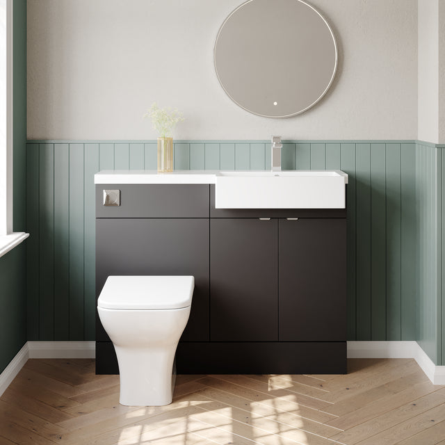 Hudson Reed Fusion 1100mm Gloss Grey Floor Standing Vanity Unit Toilet & Right Hand Semi Recessed Basin Combination