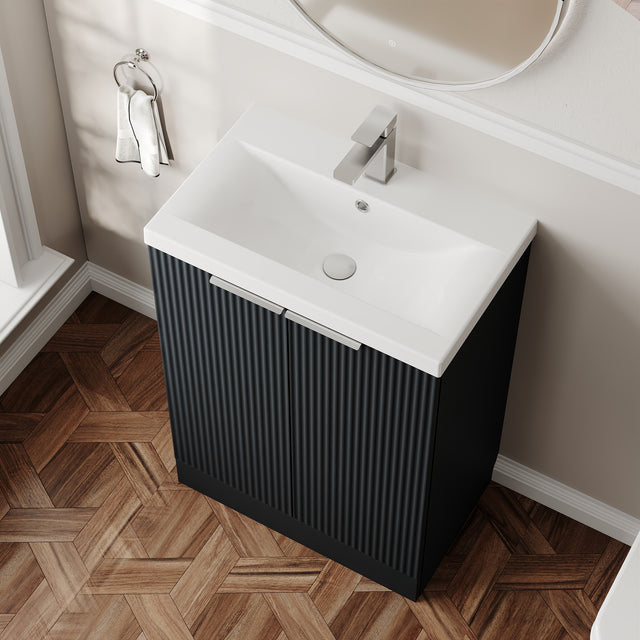 Hudson Reed Fluted 600mm Floor Standing 2-Door Vanity Unit With Basin