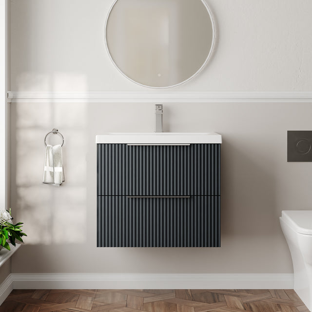 Hudson Reed Fluted 600mm Wall Hung 2-Drawer Vanity Unit Including Basin