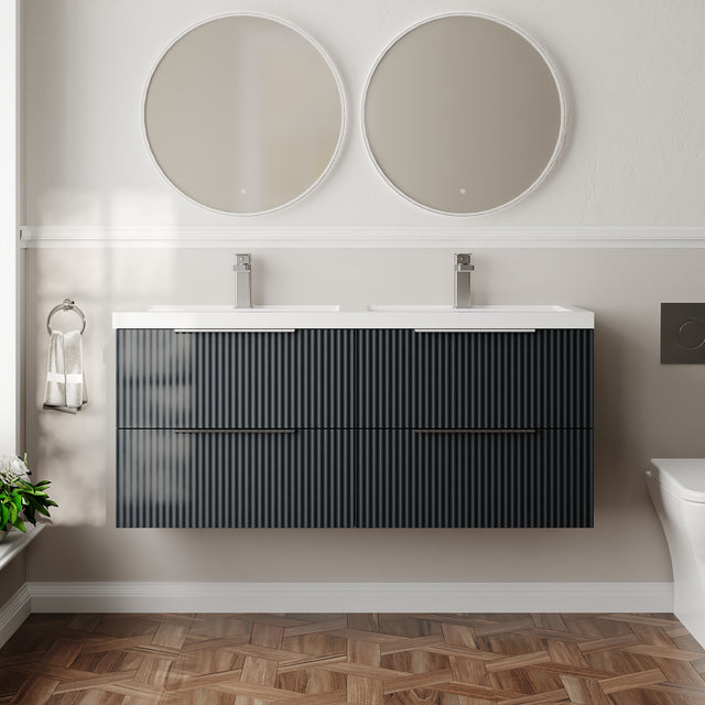 Hudson Reed Fluted 1200mm Wall Hung 4-Drawer Vanity Unit With Double Basin