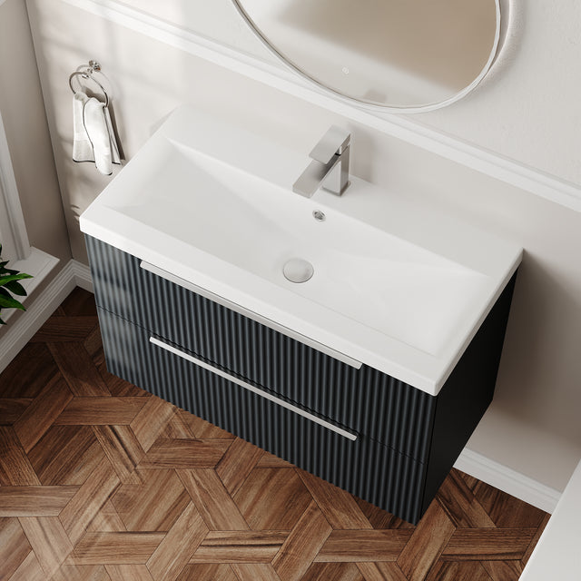 Hudson Reed Fluted 810mm Wall Hung 2-Drawer Vanity Unit With Basin
