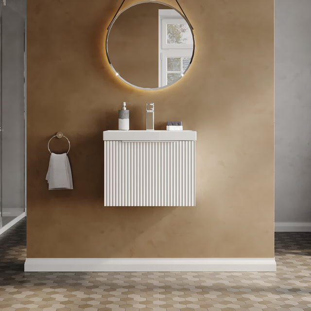 Hudson Reed Fluted 510mm Wall Hung Single Drawer Vanity Unit With Basin