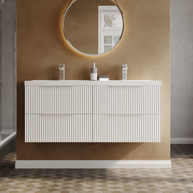 Hudson Reed Fluted 1200mm Wall Hung 4-Drawer Vanity with Double Basin