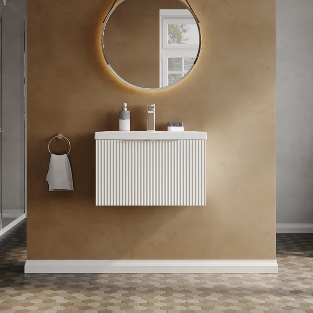 Hudson Reed Fluted 600mm Wall Hung Single Drawer Vanity Unit with Basin