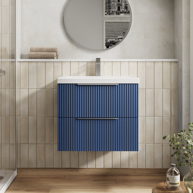 Hudson Reed Fluted 600mm Wall Hung 2-Drawer Vanity Unit Including Basin