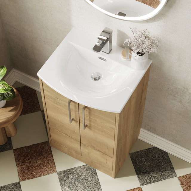 Hudson Reed Juno 500mm Autumn Oak Floor Standing 2-Door Vanity Unit With 1 Tap Hole Basin