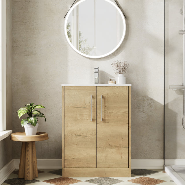 Hudson Reed Juno 600mm Autumn Oak Floor Standing 2-Door Vanity Unit With 1 Tap Hole Basin