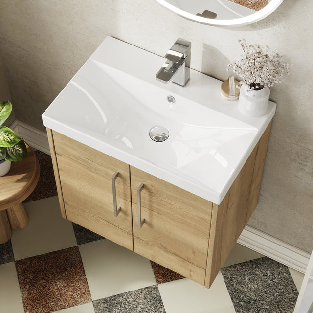 Hudson Reed Juno 600mm Wall Hung 2-Door Autumn Oak Vanity Unit with 1 Tap Hole Basin