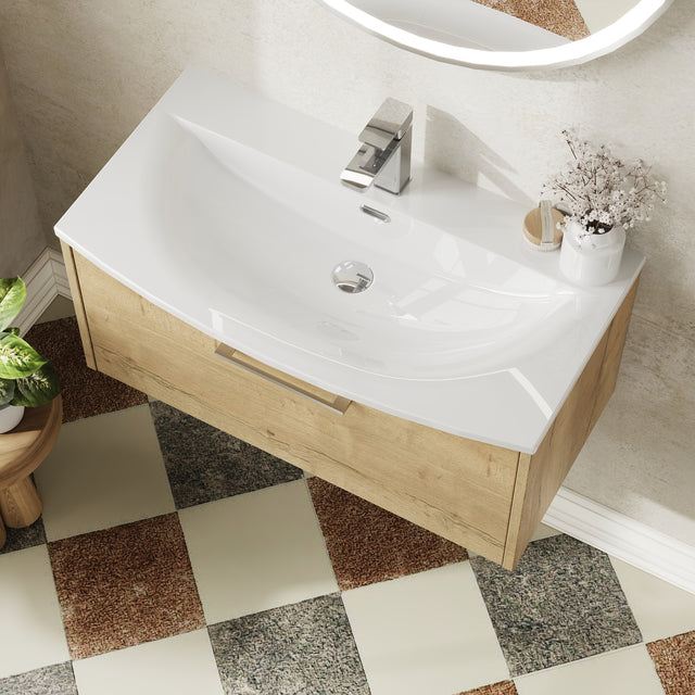 Hudson Reed Juno 800mm Wall Hung Single Drawer Vanity Unit with Curved 1 Tap Hole Basin