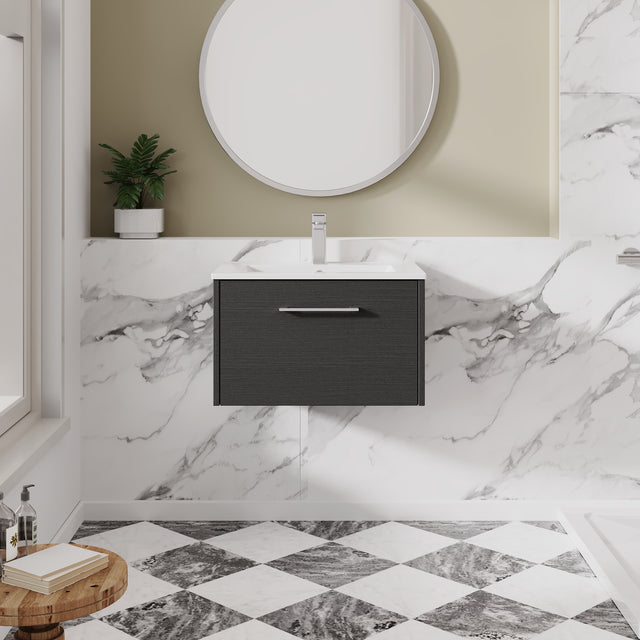 Hudson Reed Juno 600mm Graphite Grey Wall Hung Single Drawer Vanity Unit with 1 Tap Hole Basin