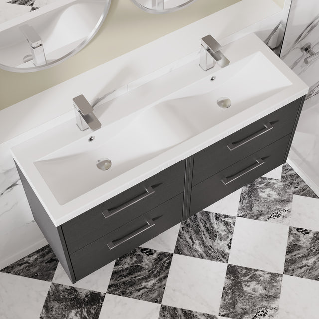 Hudson Reed Juno 1200mm Graphite Grey Wall Hung Double Basin Vanity Unit With Handles