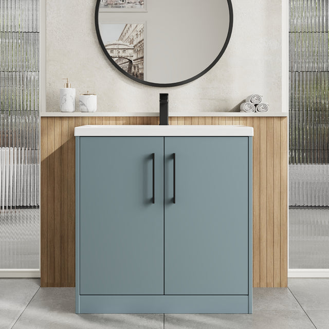 Hudson Reed Juno 800mm Coastal Grey Floor Standing 2-Door Vanity Unit & 1 Tap Hole Basin