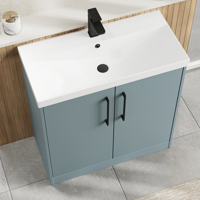 Hudson Reed Juno 800mm Coastal Grey Floor Standing 2-Door Vanity Unit with 1 Tap Hole Basin