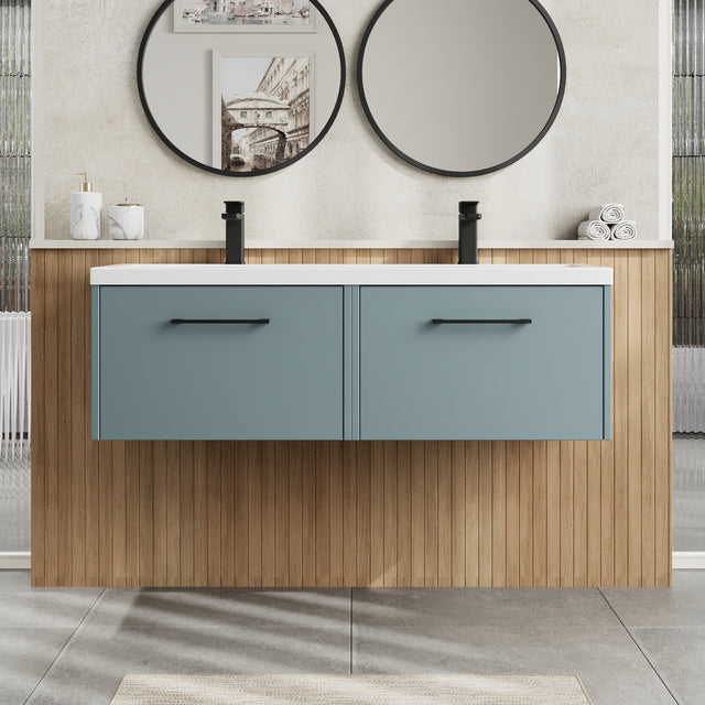 Hudson Reed Juno 1200mm Coastal Grey Wall Hung 2-Drawer Soft Close Vanity Unit with Double Basin
