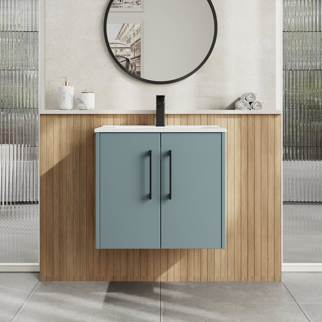 Hudson Reed Juno 600mm Coastal Grey Wall Hung 2-Door Vanity Unit with 1 Tap Hole Basin