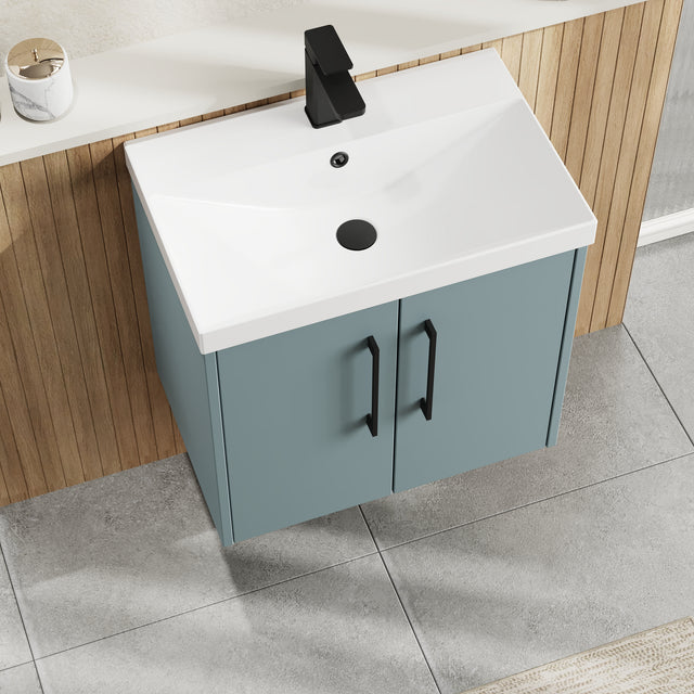 Hudson Reed Juno 600mm Coastal Grey Wall Hung 2-Door Vanity Unit with Basin and 1 Tap Hole