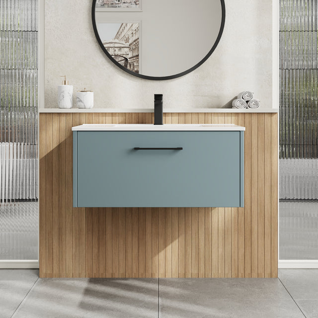 Hudson Reed Juno 800mm Coastal Grey Wall Hung Single Drawer Vanity Unit with 1 Tap Hole Basin