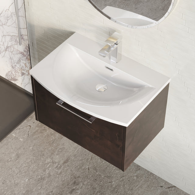 Hudson Reed Juno 600mm Metallic Slate Floor Standing 2 Door Vanity Unit With Curved Ceramic Basin