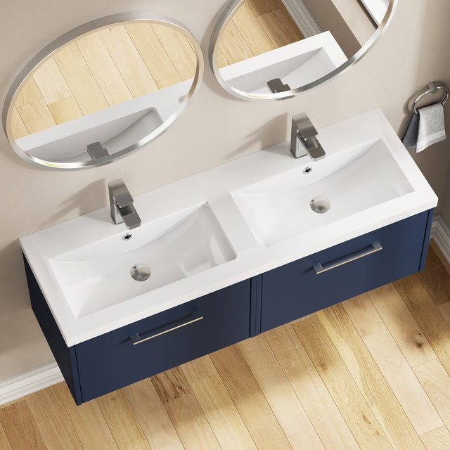 Hudson Reed Juno 1200mm Midnight Blue Wall Hung 2-Drawer Vanity Unit with Double 2 Tap Hole Basin