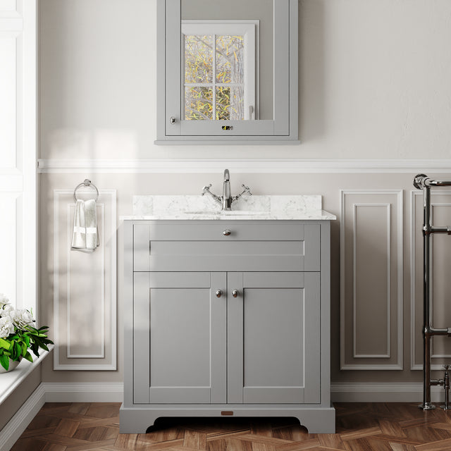 Hudson Reed Old London 800mm Floor Standing 2 Door Vanity Unit with 1 Tap Hole Grey Marble Top Basin