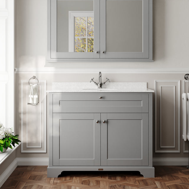 Hudson Reed Old London 1020mm Storm Grey Floor Standing 2 Door Vanity Unit With White Marble Top Basin & 1 Tap Hole