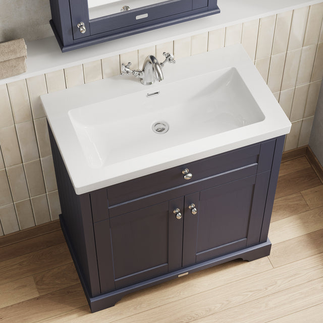Hudson Reed Old London Traditional 813mm Twilight Blue 2-Door Vanity Unit With 1 Tap Hole Fireclay Basin