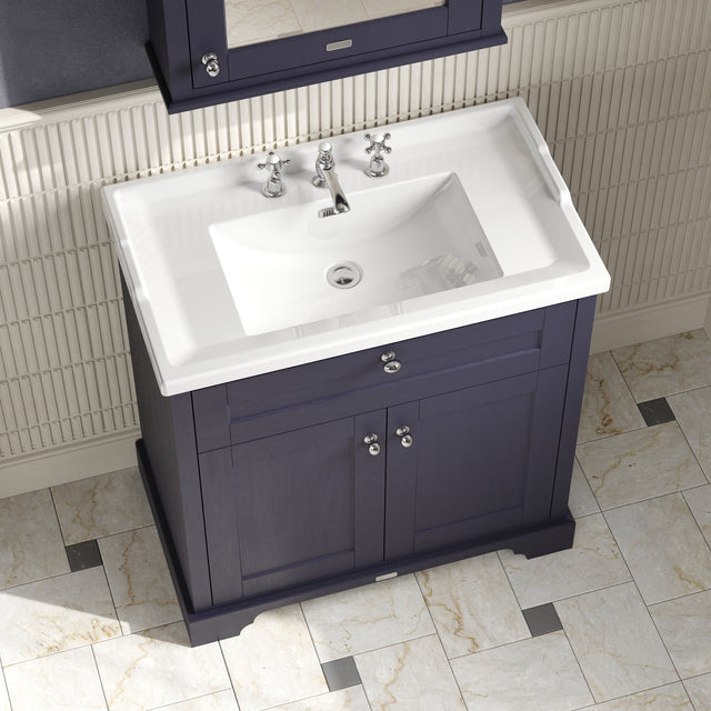 Hudson Reed Old London 800mm Floor Standing 2 Door Vanity Unit with 3 Tap Hole Ceramic Basin